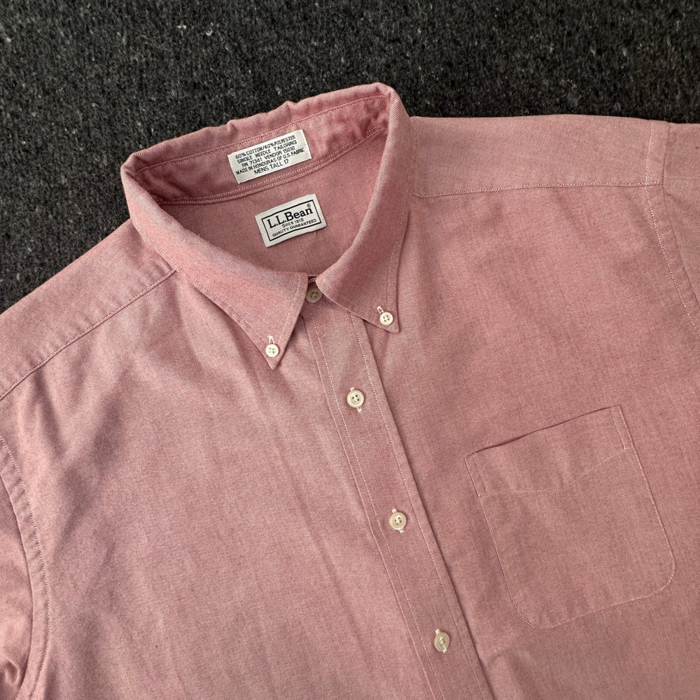 Y2K L.L. Bean Men's 17 Tall Short Sleeve Oxford Button Down Shirt Pink Mauve